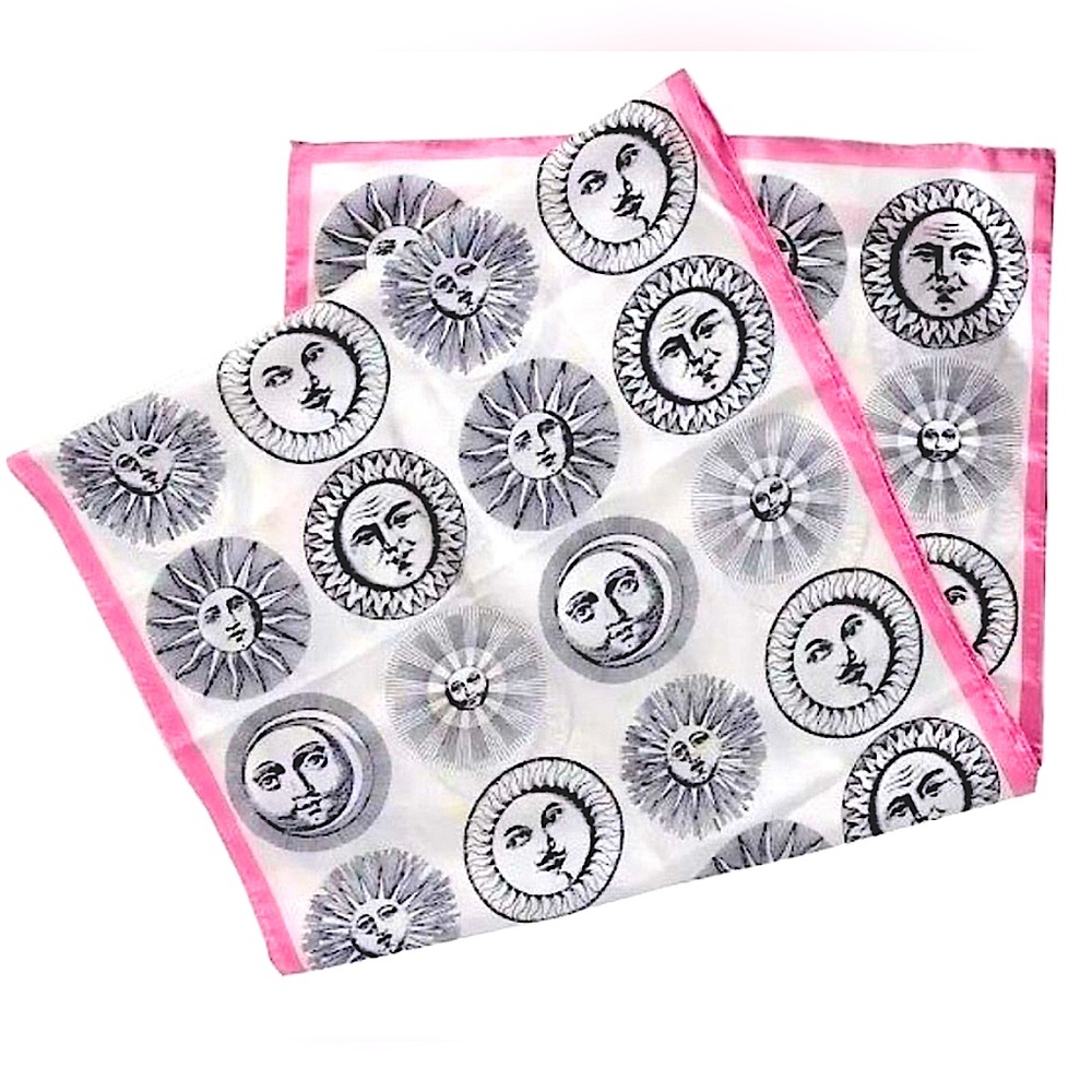 Fornasetti x Perry Ellis - Pink and Black Solar Faces Motif Scarf